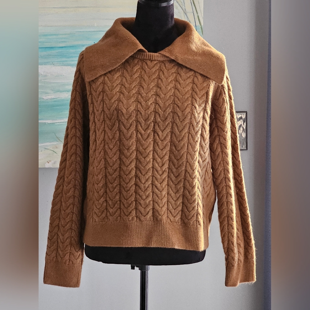 Mango Tan Cable Knit Sweater NWOT